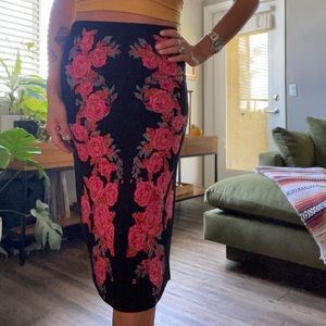 Black with floral design pencil skirt